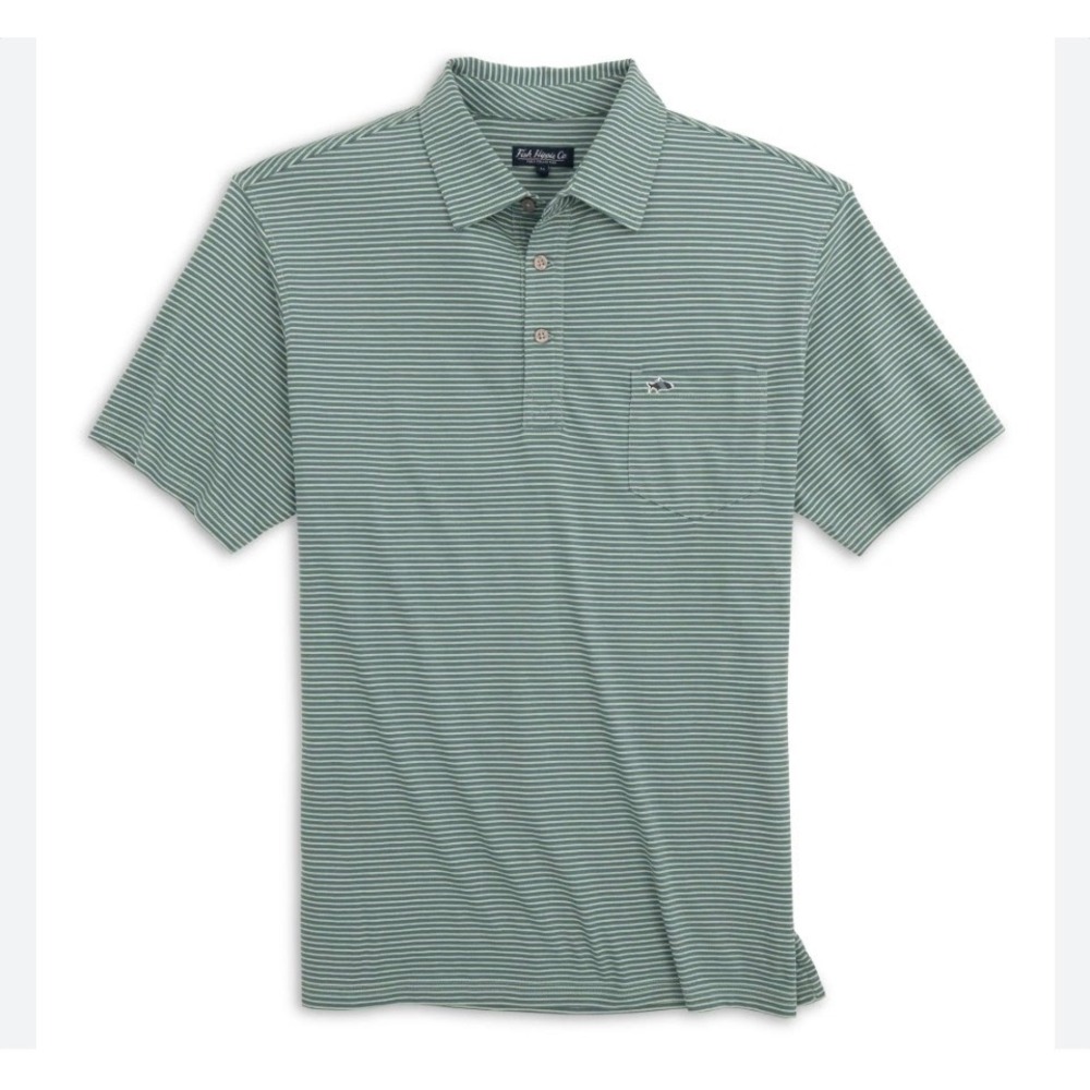 Fish Hippie Co Mens XXL‎ Striped Pima Cotton Spandex Polo Shirt Green Navy Blue